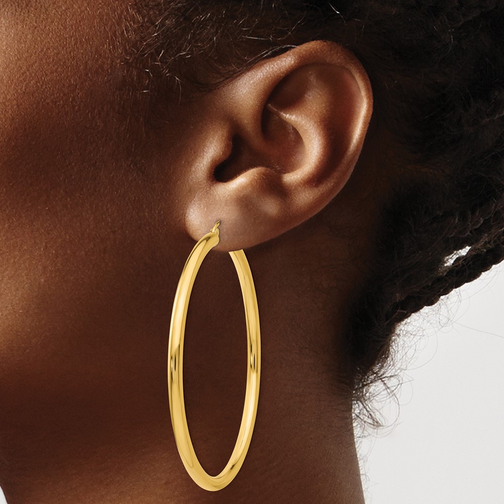 10K Polished 3mm Tube Hoop Earrings (10T944)