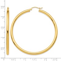 10K Yellow Gold Polished 3mm Tube Hoop Earrings view 4