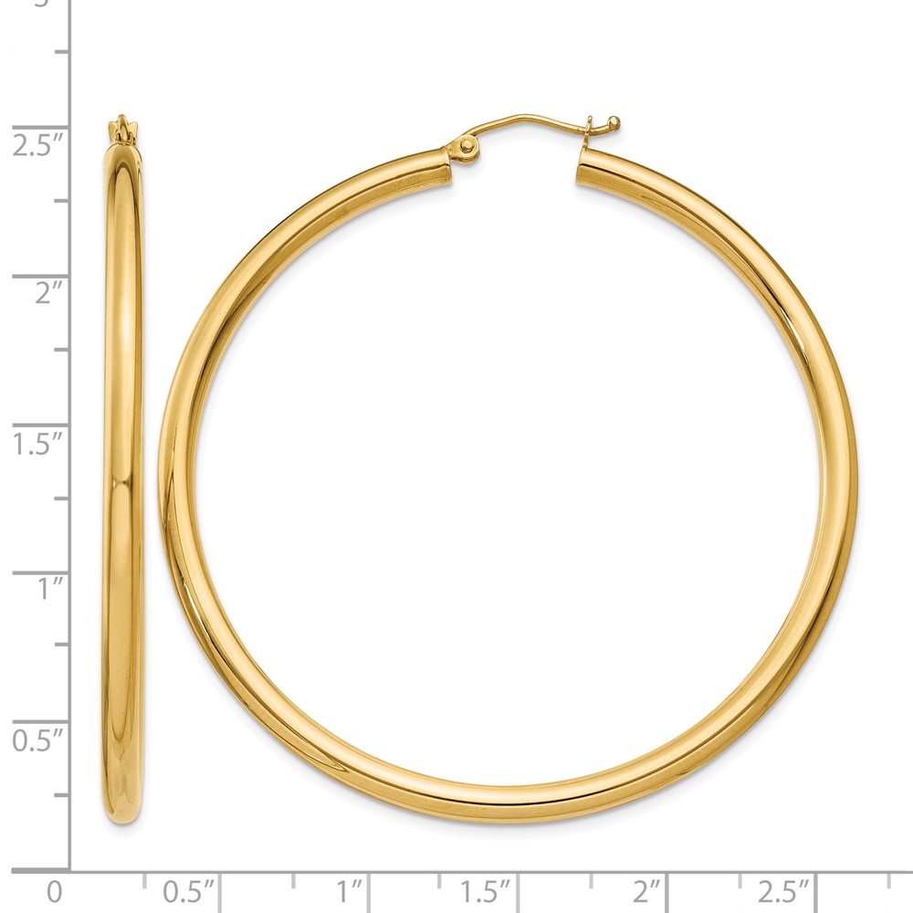 10k Polished 3mm Lightweight Tube Hoop Earrings (10T944L)