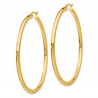 10K Yellow Gold Polished 3mm Tube Hoop Earrings view 2