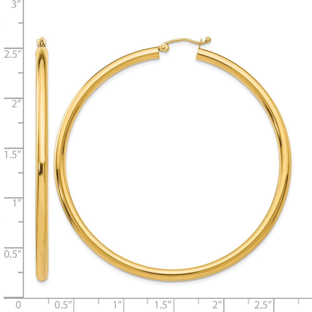 10K Polished 3mm Tube Hoop Earrings (10T945)