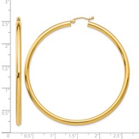 10K Yellow Gold Polished 3mm Tube Hoop Earrings view 4