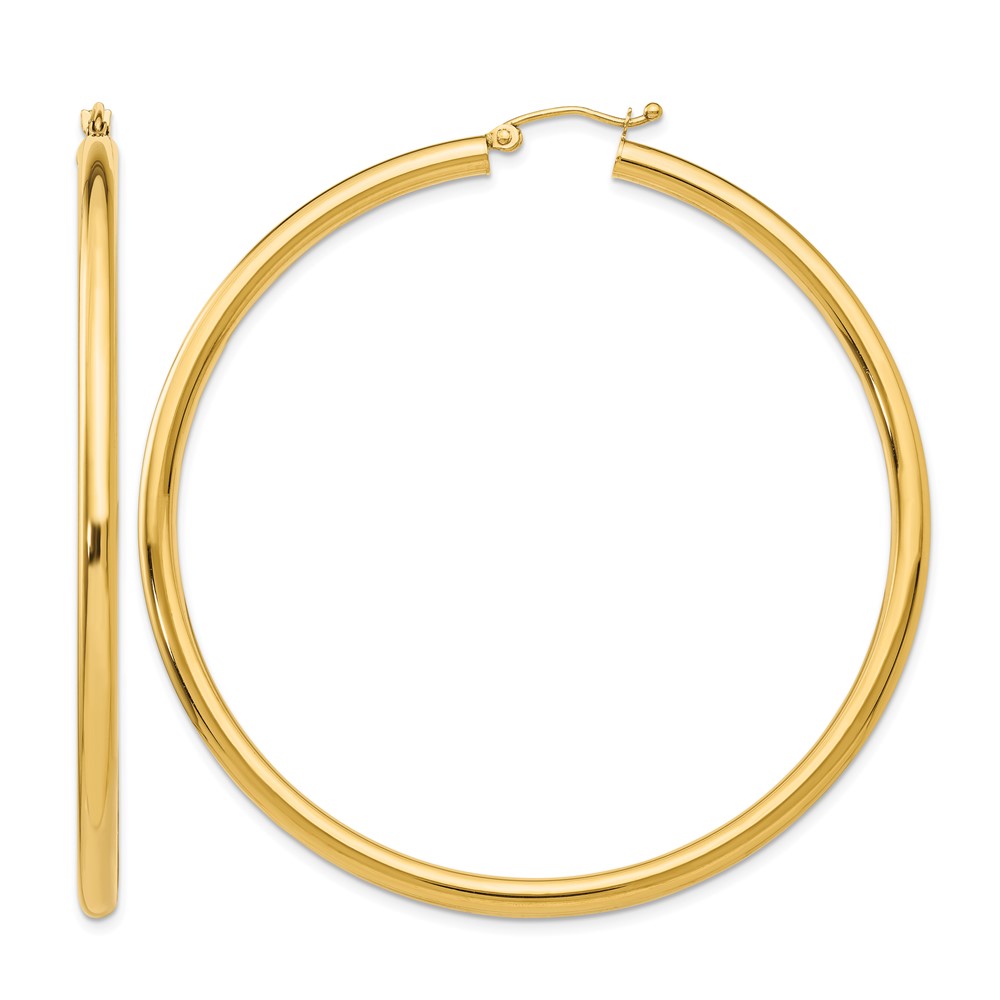 10K Polished 3mm Tube Hoop Earrings (10T945)