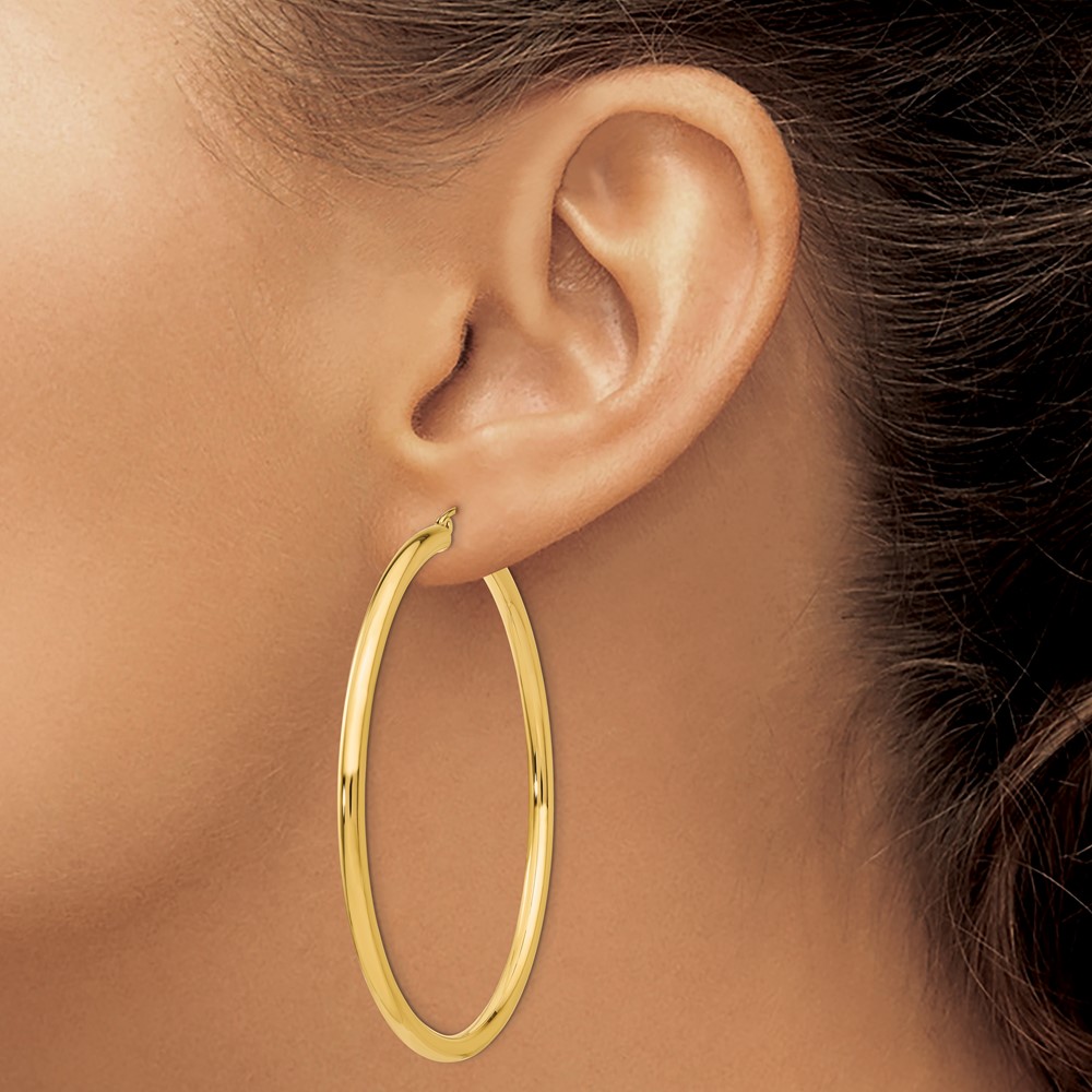 10k Polished 3mm Lightweight Tube Hoop Earrings (10T945L)