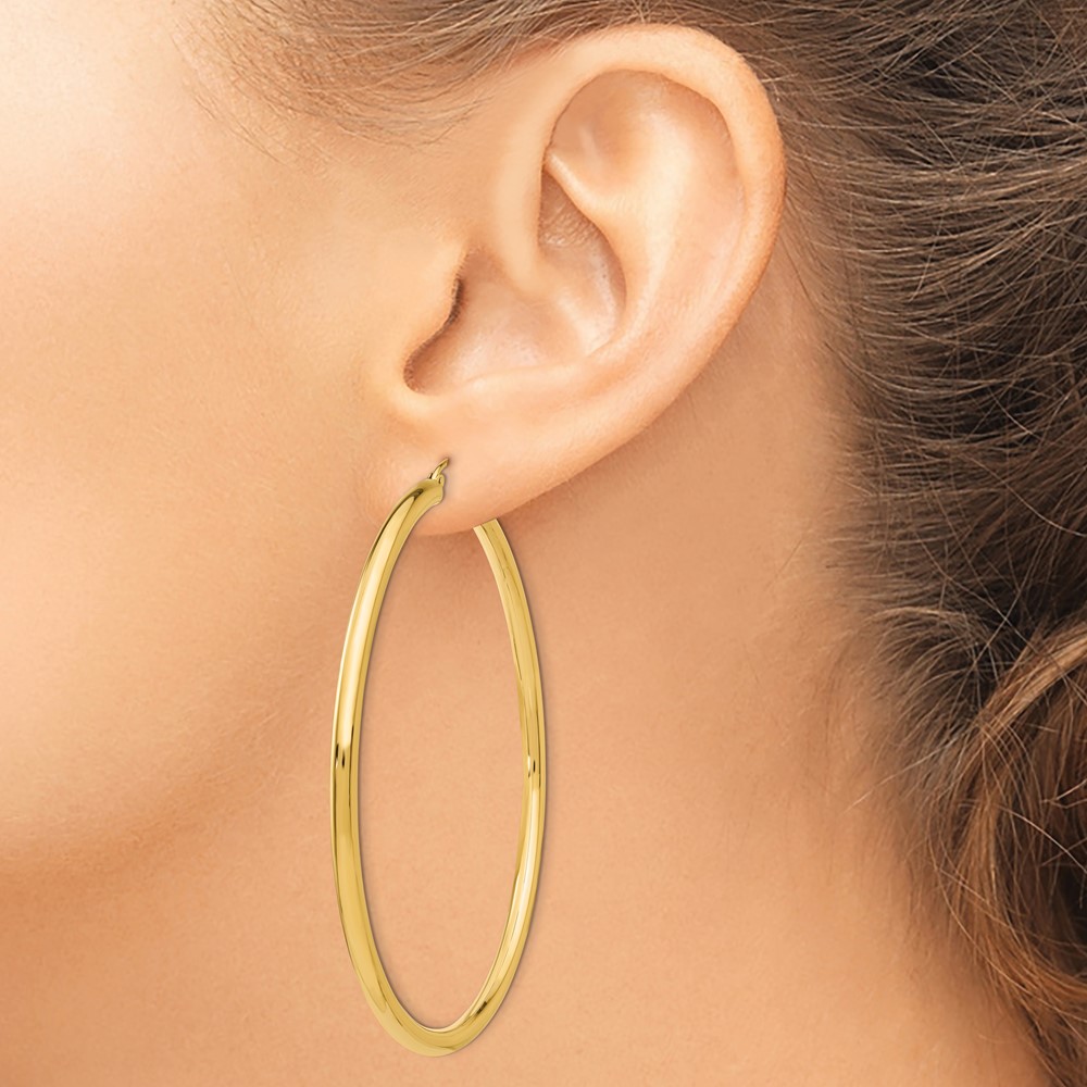 10K Polished 3mm Tube Hoop Earrings (10T946)