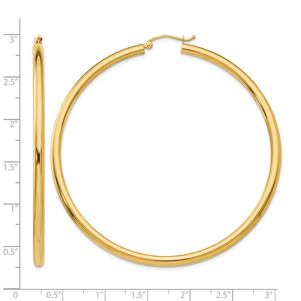 10K Polished 3mm Tube Hoop Earrings (10T946)