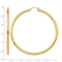 10K Yellow Gold Polished 3mm Tube Hoop Earrings view 4