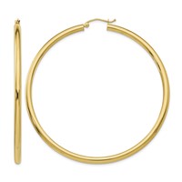 10K Yellow Gold Polished 3mm Tube Hoop Earrings view 1