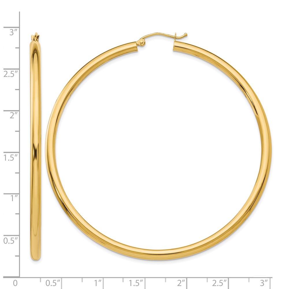10k Polished 3mm Lightweight Tube Hoop Earrings (10T946L)