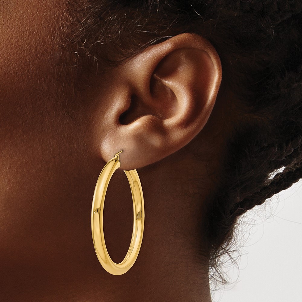 10K Polished 4mm Tube Hoop Earrings (10T947)