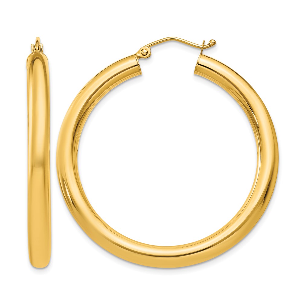 10K Polished 4mm Tube Hoop Earrings (10T947)