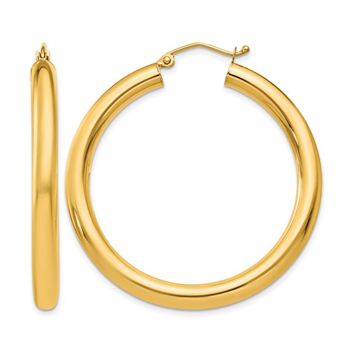 10K Yellow Gold Polished 4mm Tube Hoop Earrings