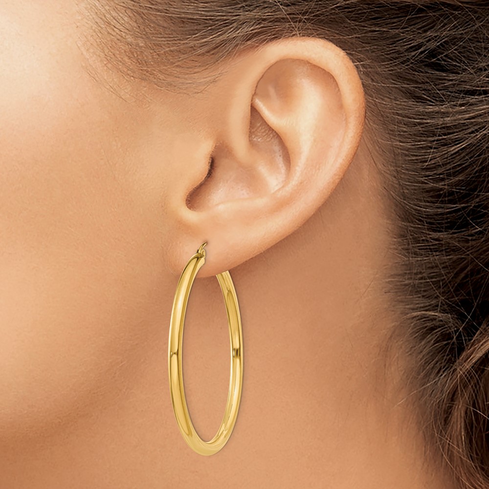 10k Polished 4mm Lightweight Tube Hoop Earrings (10T947L)