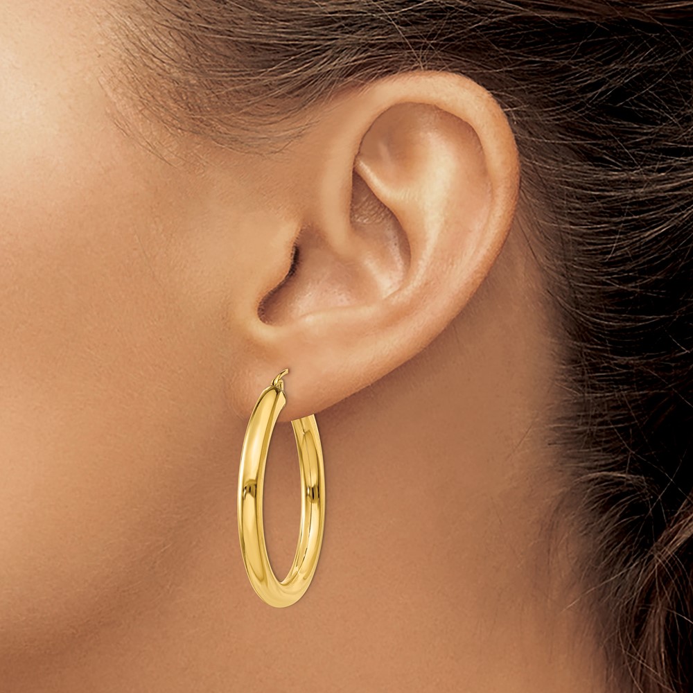 10K Polished 4mm Tube Hoop Earrings (10T948)