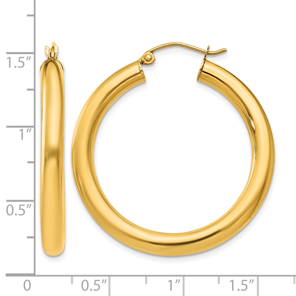 10K Polished 4mm Tube Hoop Earrings (10T948)