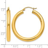 10K Yellow Gold Polished 4mm Tube Hoop Earrings view 4
