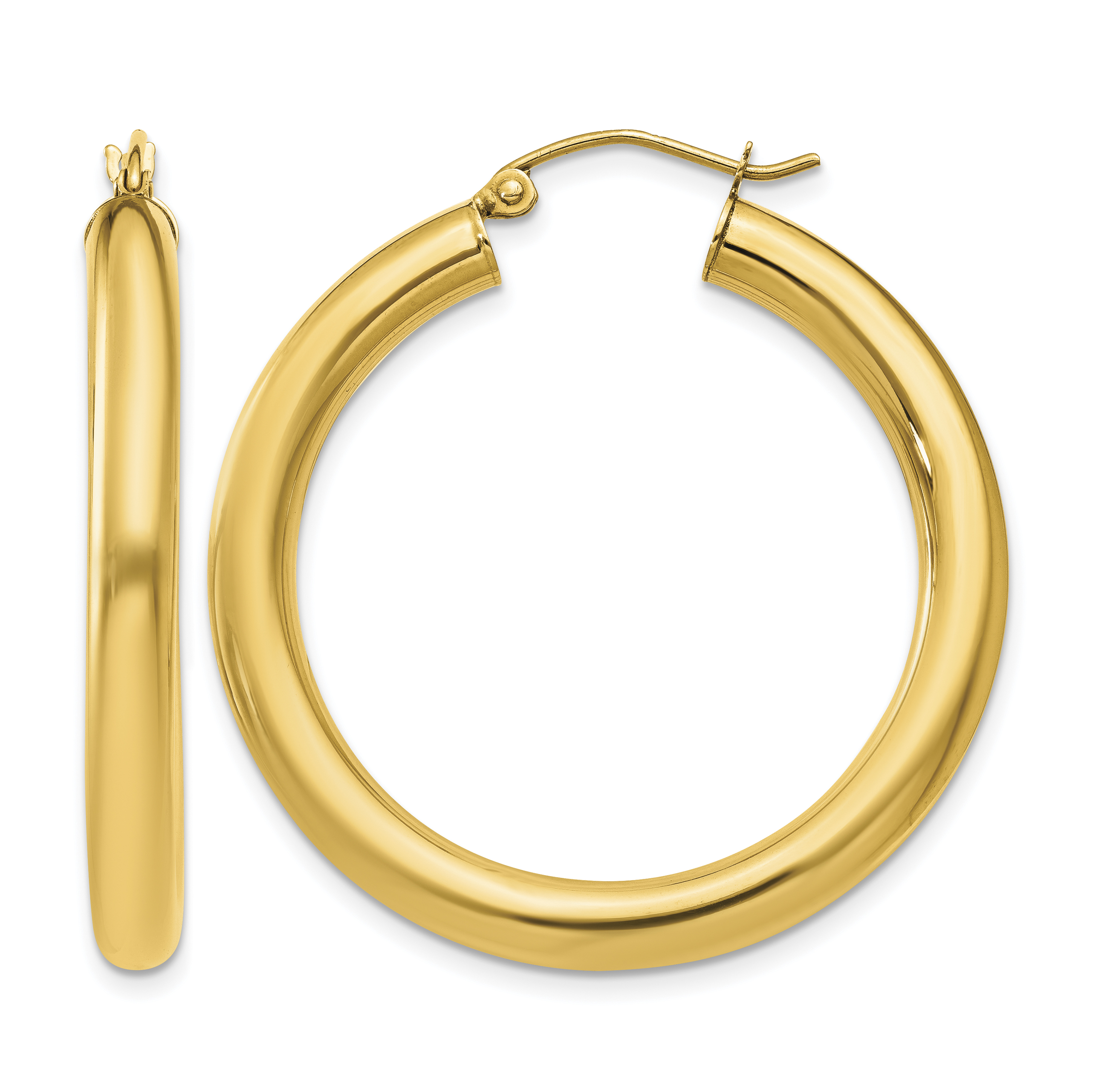 10K Polished 4mm Tube Hoop Earrings (10T948)