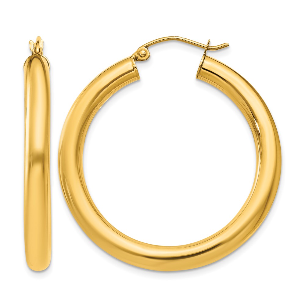 10K Polished 4mm Tube Hoop Earrings (10T948)