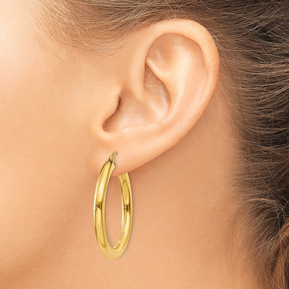10k Polished 4mm Lightweight Tube Hoop Earrings (10T948L)