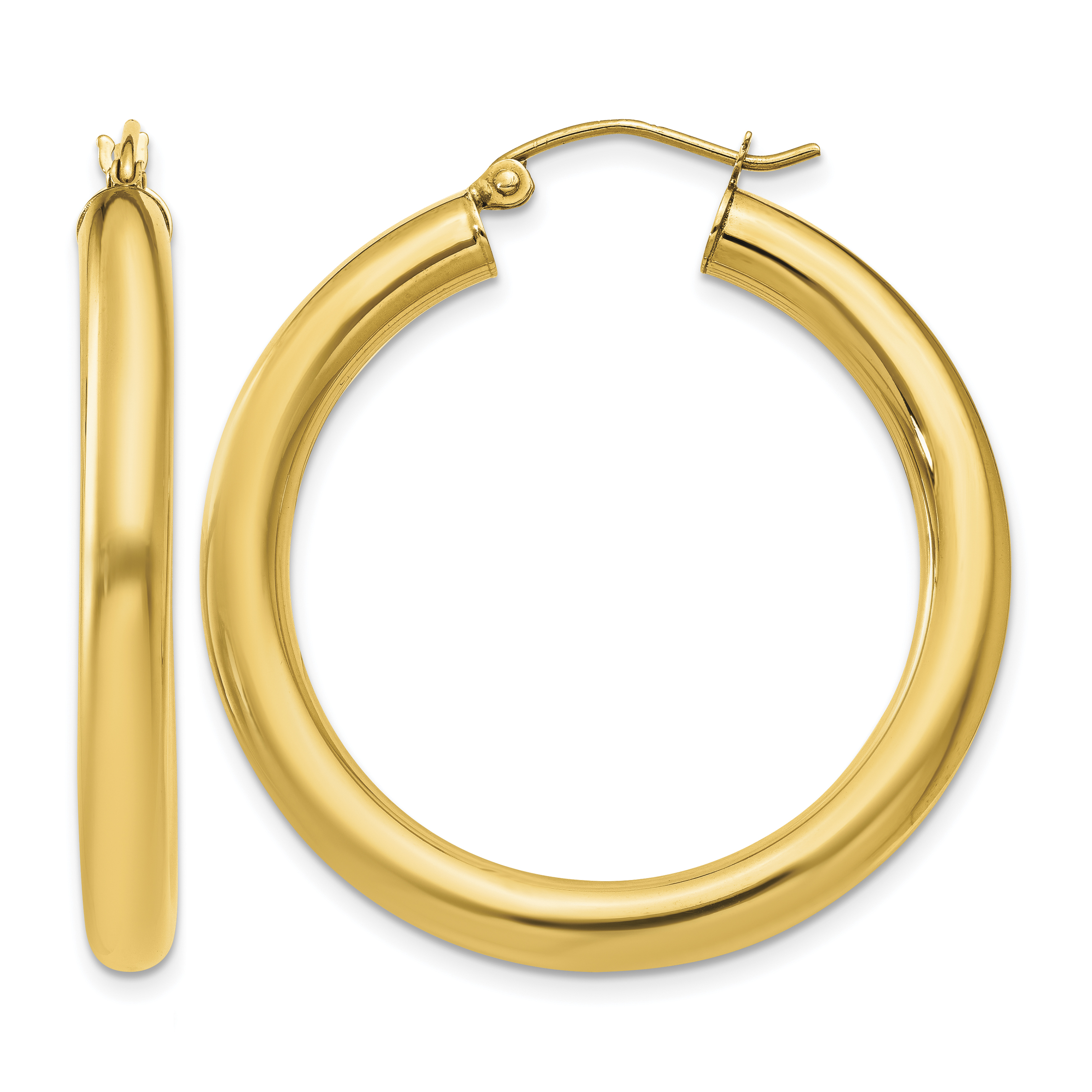 10k Polished 4mm Lightweight Tube Hoop Earrings (10T948L)