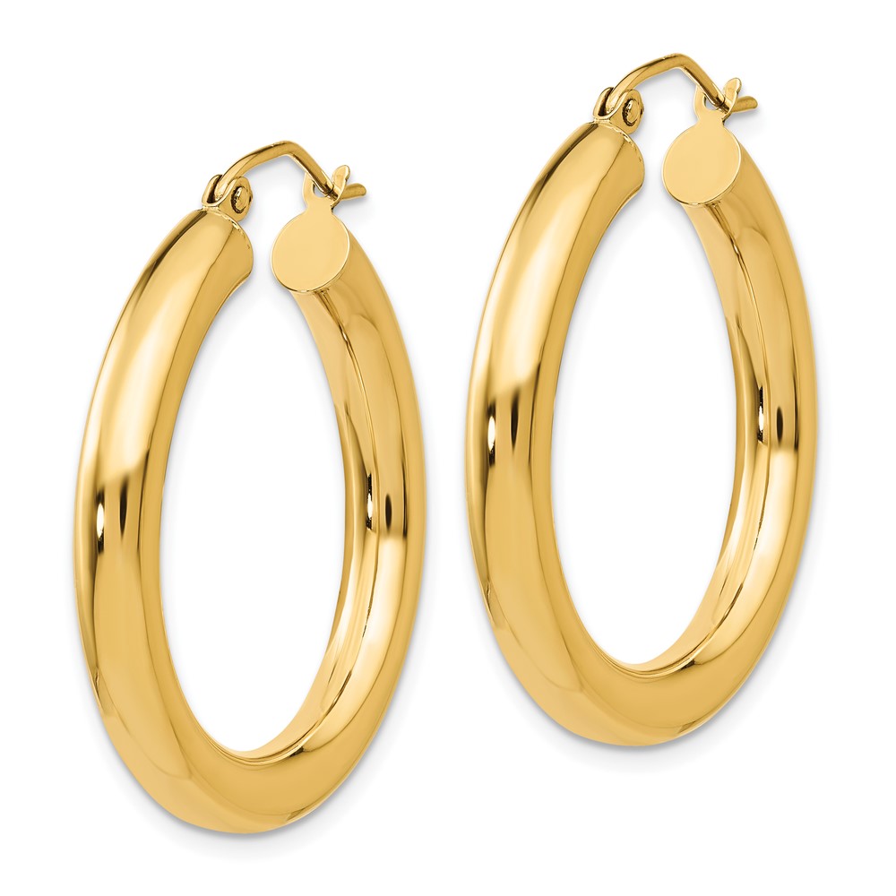 10K Polished 4mm Tube Hoop Earrings (10T949)