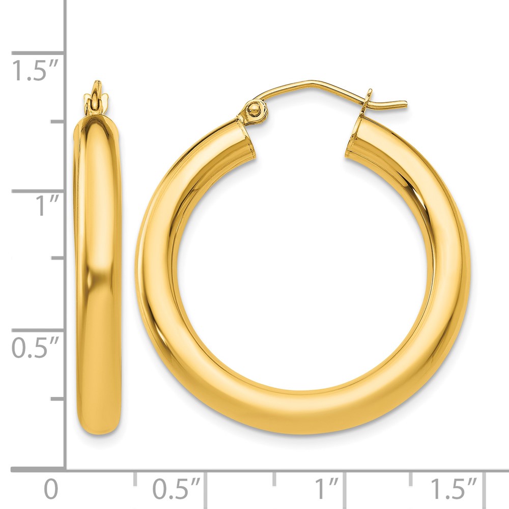 10K Polished 4mm Tube Hoop Earrings (10T949)