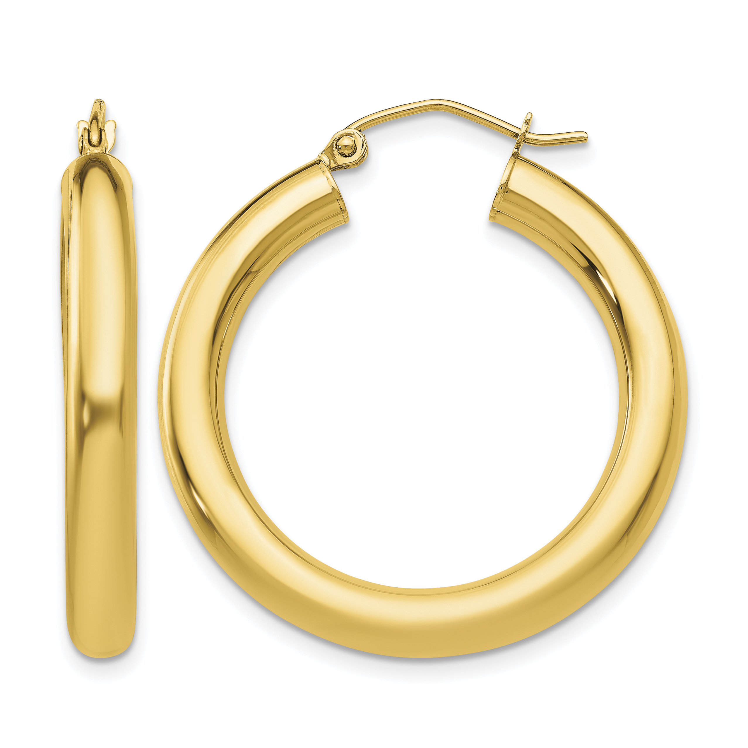 10K Polished 4mm Tube Hoop Earrings (10T949)