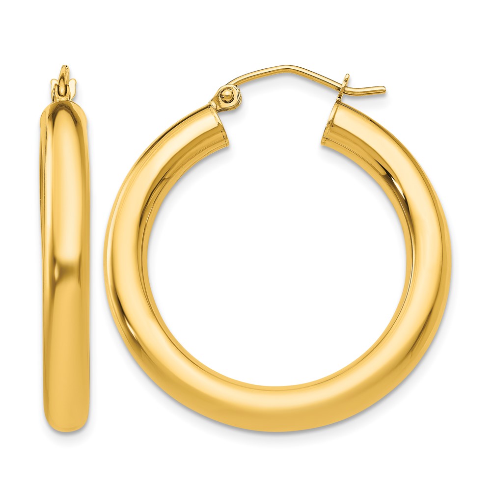 10K Polished 4mm Tube Hoop Earrings (10T949)