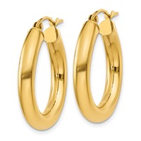10K Yellow Gold Polished 4mm Tube Hoop Earrings view 2