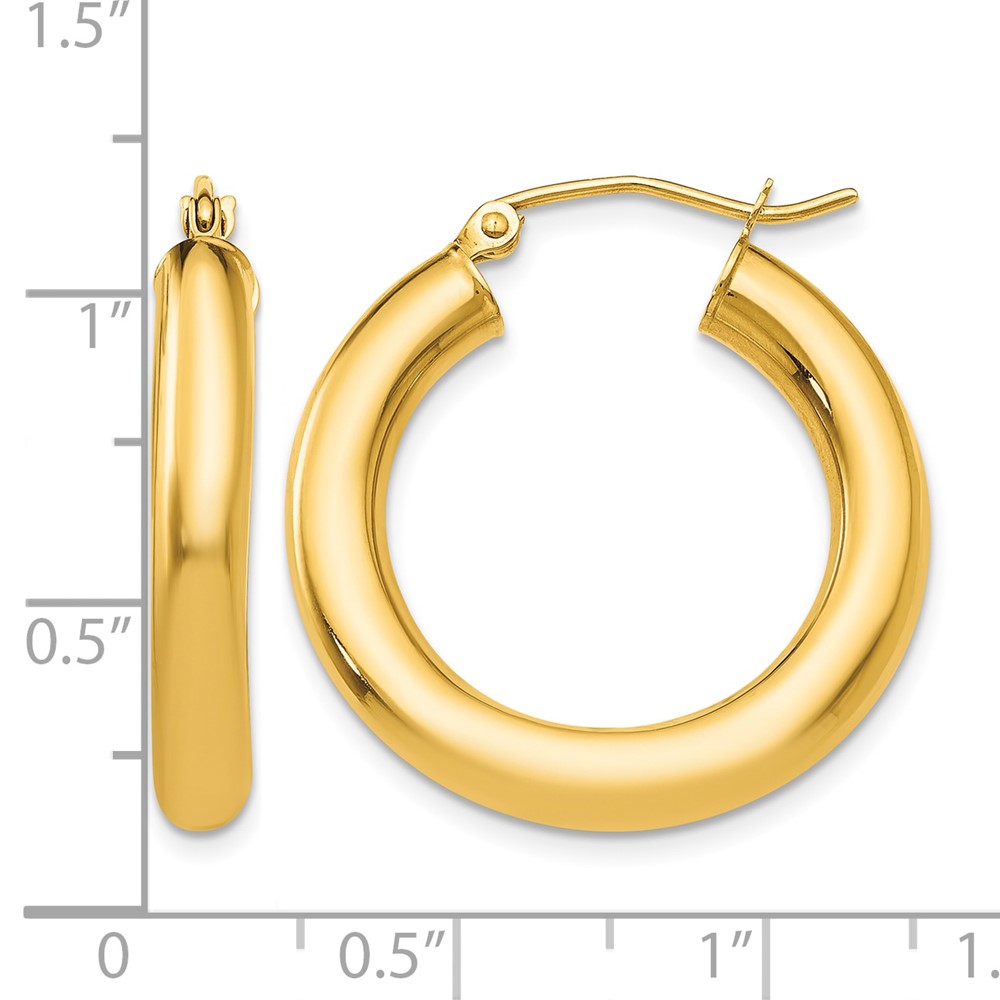 10K Polished 4mm Tube Hoop Earrings (10T950)