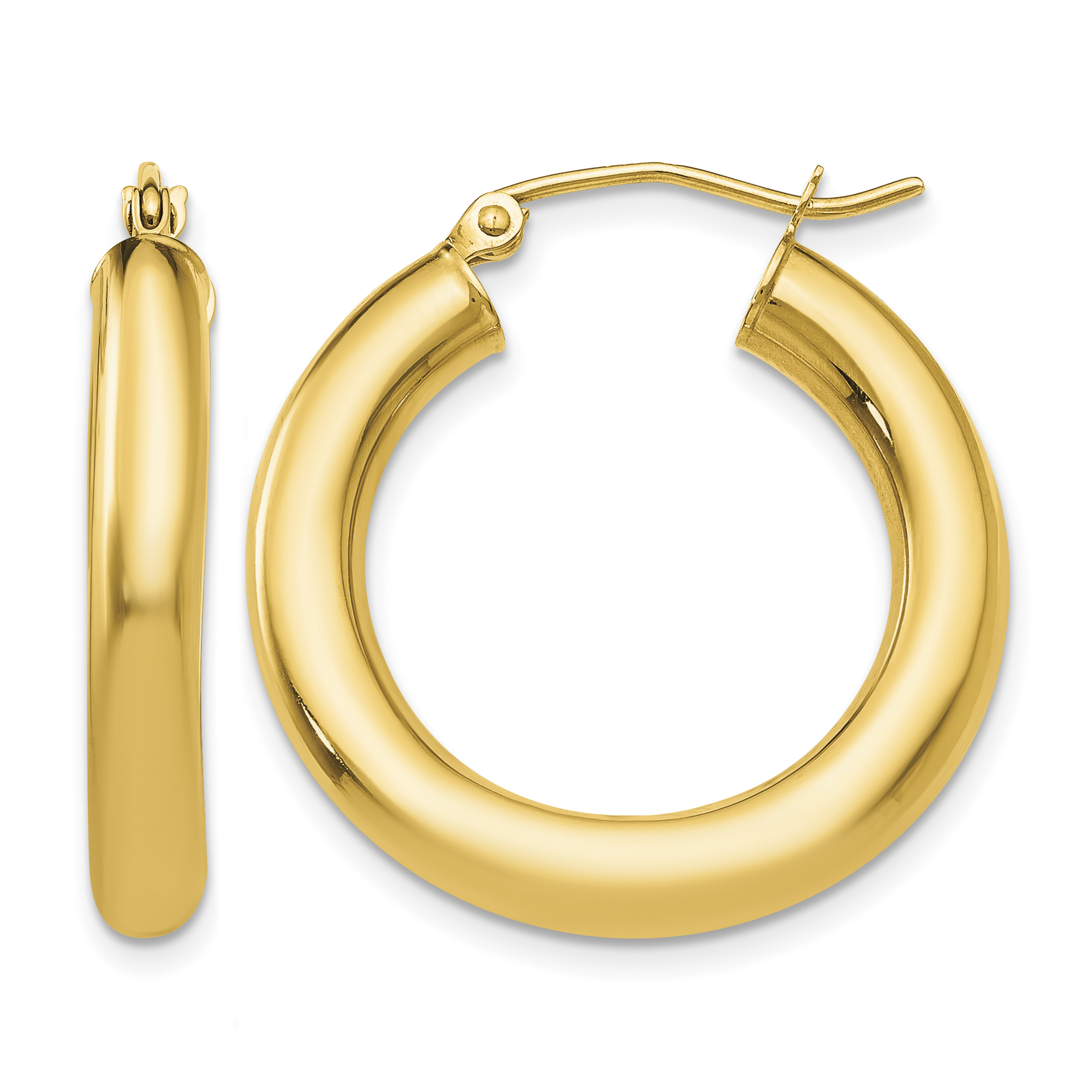 10K Polished 4mm Tube Hoop Earrings (10T950)
