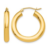 10K Yellow Gold Polished 4mm Tube Hoop Earrings view 1
