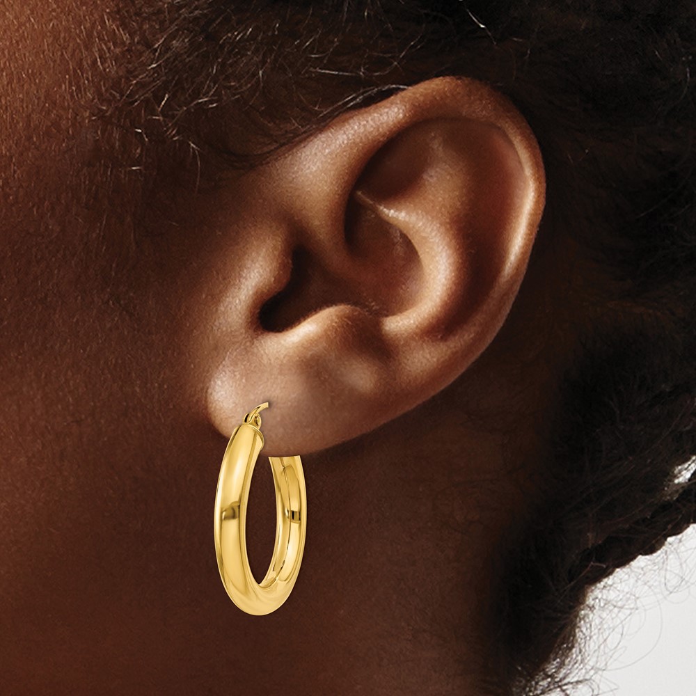 10k Polished 4mm Lightweight Tube Hoop Earrings (10T950L)