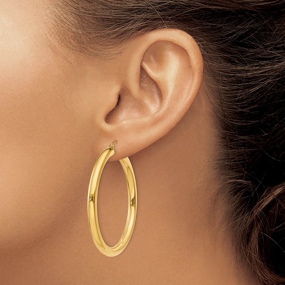 10k Polished 4mm Lightweight Tube Hoop Earrings (10T951L)