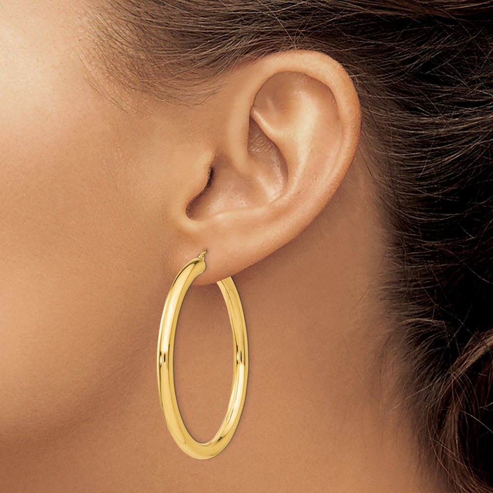 10K Polished 4mm Tube Hoop Earrings (10T952)