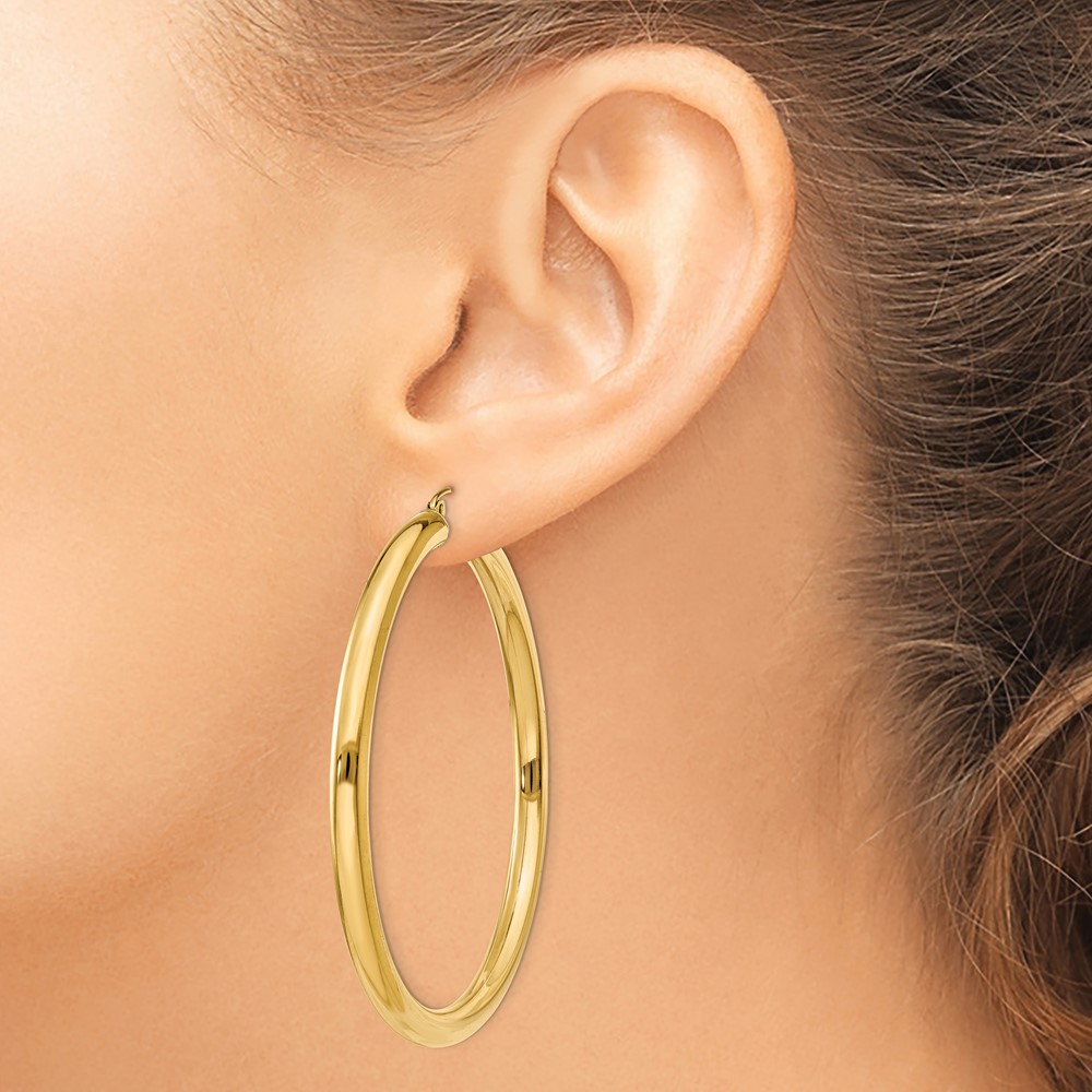 10K Polished 4mm Tube Hoop Earrings (10T953)