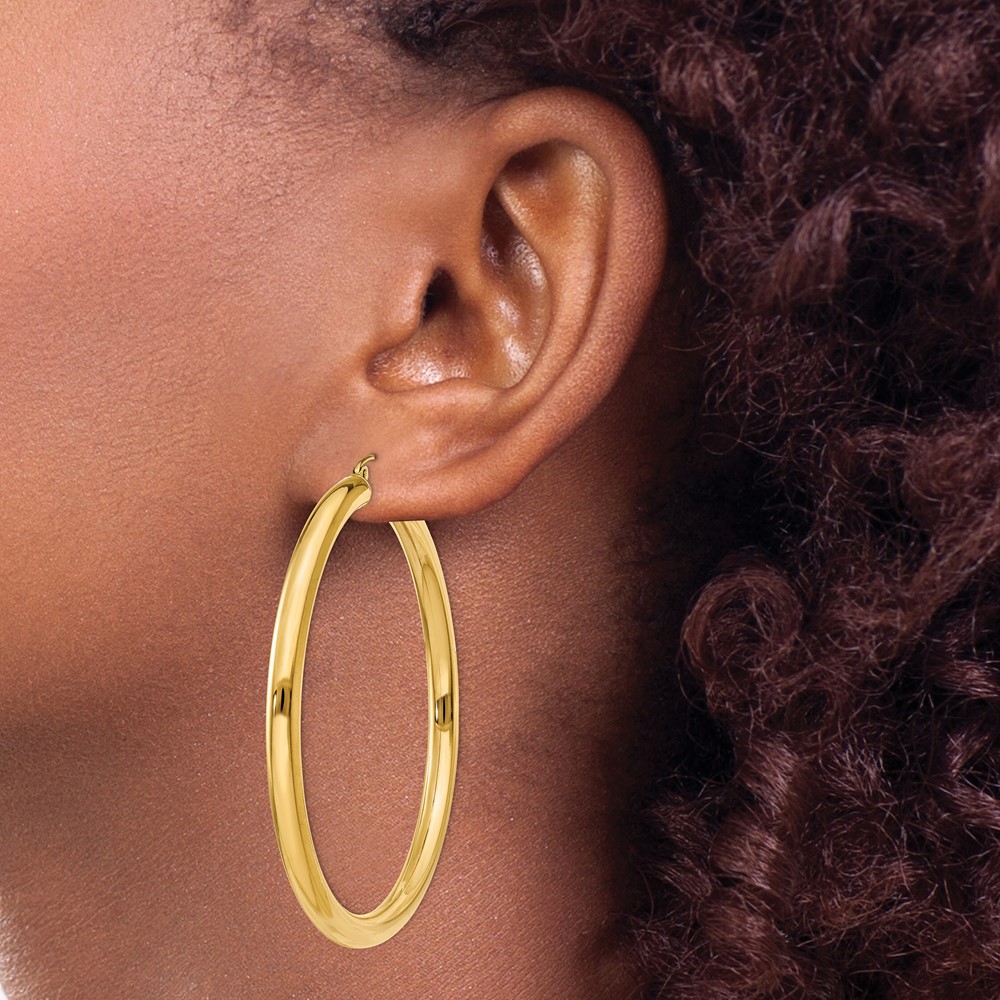 10k Polished 4mm Lightweight Tube Hoop Earrings (10T953L)