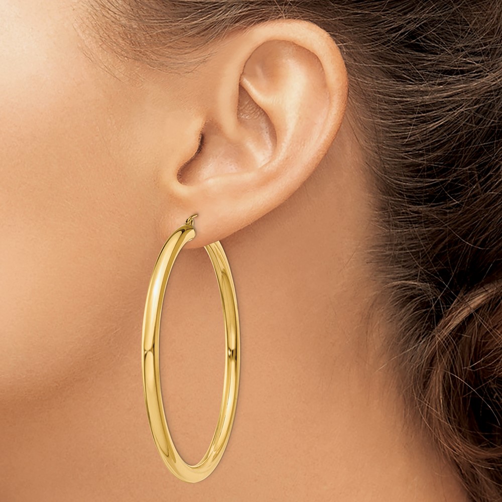 10k Polished 4mm Lightweight Tube Hoop Earrings (10T954L)
