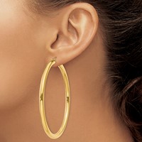 10K Yellow Gold Polished 4mm Tube Hoop Earrings view 3