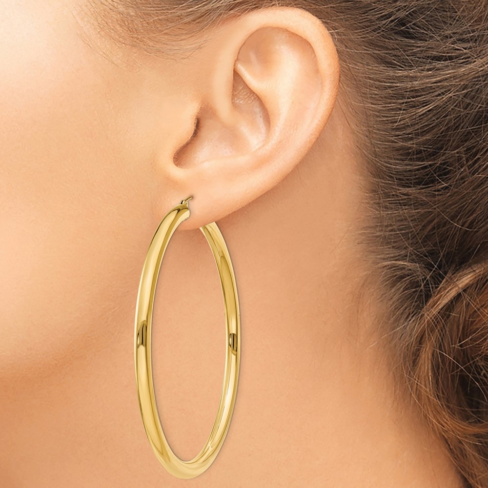 10k Polished 4mm Lightweight Tube Hoop Earrings (10T955L)