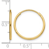10K Yellow Gold Polished Endless Tube Hoop Earrings view 4