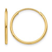 10K Yellow Gold Polished Endless Tube Hoop Earrings view 1