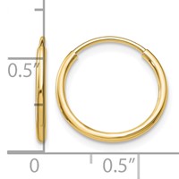 10K Yellow Gold Polished Endless Tube Hoop Earrings view 4