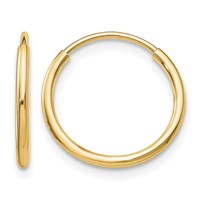 10K Yellow Gold Polished Endless Tube Hoop Earrings view 1
