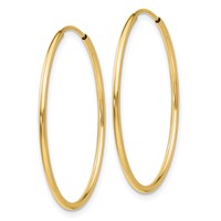 10K Yellow Gold Polished Endless Tube Hoop Earrings view 2