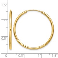 10K Yellow Gold Polished Endless Tube Hoop Earrings view 4