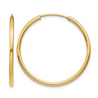 10K Yellow Gold Polished Endless Tube Hoop Earrings view 1