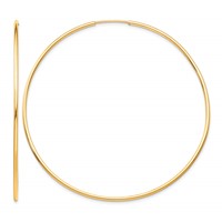 10K Yellow Gold Polished Endless Tube Hoop Earrings view 1