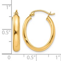 10K Yellow Gold Polished 3.5mm Oval Hoop Earrings view 4