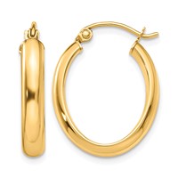 10K Yellow Gold Polished 3.5mm Oval Hoop Earrings view 1